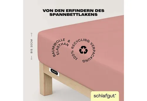 Schlafgut Easy Jersey Elasthan Spannbettlaken 180x200 bis 200x220 Purple Mid - Spannbetttuch aus superweicher Baumwolle mit Elasthan, ideal für Matratzen bis 30 cm Höhe. Nachhaltig produziert und pflegeleicht für jeden Haushalt.