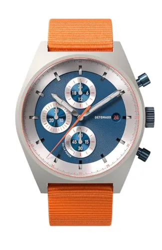 DeTomaso D10 Chrono SOLAR Gray Blue Grau Blau Herren-Armbanduhr Analog Solar Armband Orange