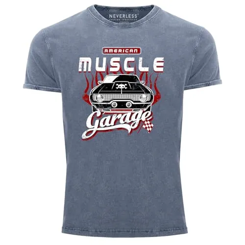 Neverless® Herren T-Shirt Vintage American Muscle Car Slim Fit Blau L - Stylisches Vintage T-Shirt im American Muscle Car Design. Hergestellt aus 100% Baumwolle bietet es hohen Tragekomfort und eine lässige Passform. Ideal für Freizeit und Partys – ein echter Hingucker für Auto-Liebhaber!