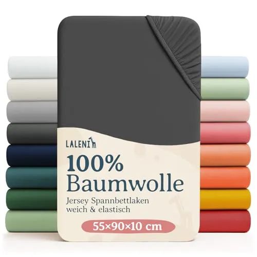 Laleni Jersey Spannbettlaken, 55x90cm, für Baby Beistellbett & Stubenwagen, 100% Baumwolle, Oeko-TEX Zertifiziert, 2er Set, Anthrazit
