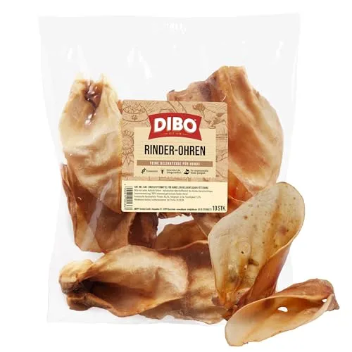 DIBO Rinderohren, 10er-Beutel, der kleine Naturkau-Snack oder Leckerli für Zwischendurch, Hundefutter, Qualitätskauartikel ohne Chemie