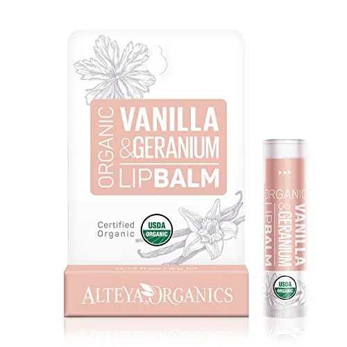 Alteya Bio Lippenbalsam Vanille und Geranie 4.5g – USDA Organic-zertifiziert Rein Natürlich – Lippenpflege auf der Basis sorgfältig selektierter Auswahl an Pflanzenölen und-buttern