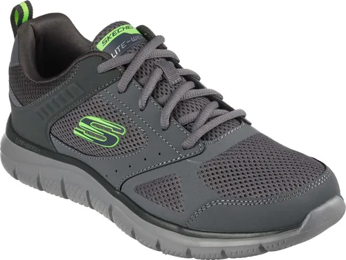 Skechers Track Syntac Herren Sneaker Grau 44 EU - Sportliche Sneaker für Herren mit flexiblem Komfort und atmungsaktivem Obermaterial aus Leder und Mesh. Ideal für Fitness und Freizeit, ausgestattet mit einer gepolsterten Memory Foam Innensohle.