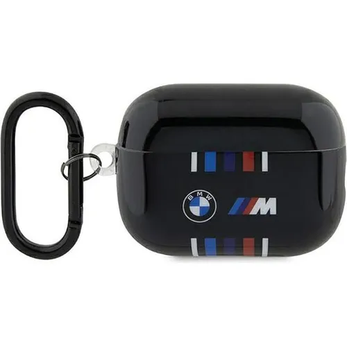 BMW BMAP222SWTK AirPods Pro 2 Hülle - Schwarz mit Mehrfarbigen Linien - Kopfhörer Zubehör: Hochwertige BMW Hülle für AirPods Pro 2nd gen, kombiniert elegantes Design mit robustem Schutz vor Kratzern und Stößen.