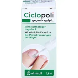 Ciclopoli gegen Nagelpilz 3,3 ml - Arzneimittel für die Behandlung von Nagelpilz, rezeptfreier, wirkstoffhaltiger Nagellack von ALMIRALL HERMAL GmbH - effektiv und einfach in der Anwendung.