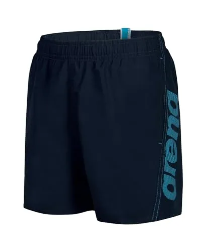 Arena Jungen Fundamentals Logo Jr Boxer Swim Trunks, Navy-Turquoise, 140 EU - Badeshorts für Jungen aus 100% recyceltem Polyester, schnelltrocknend und äußerst weich. Ideal für Schwimmen und Freizeitaktivitäten am Pool oder Strand.