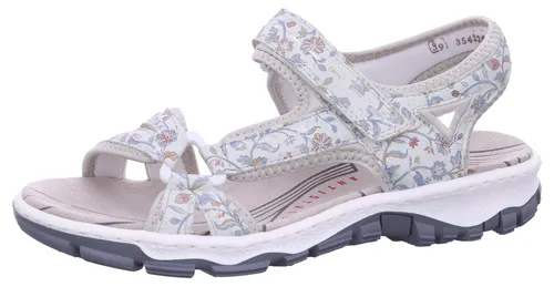 Rieker Damen Trekking Sandalen Grau/Mehrfarbig - Bequeme Damen Trekking Sandalen in Grau/Mehrfarbig mit flexibler Sohle für optimalen Halt. Der Klettverschluss sorgt für eine individuelle Passform und hohen Tragekomfort bei jeder Outdoor-Aktivität.