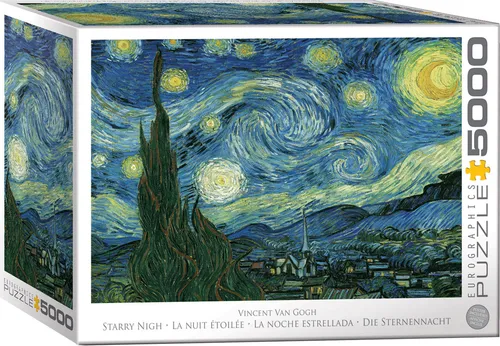 Teile Puzzle - Van Gogh - Sternennacht 5000 - Klassisches Puzzle mit 5000 Teilen, aus stabiler Pappe mit Leinenstruktur für ein hochwertiges Spielerlebnis.