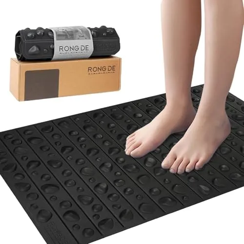 iLivin Fußmassage Matte für Fußreflexzonenmassage, Fussmassagematte mit Noppe, Stehmatten für Schreibtisch Büro, Akupressurmatte, Ergonomische Anti-Ermüdungsmatte, Schwarz, 70x42cm