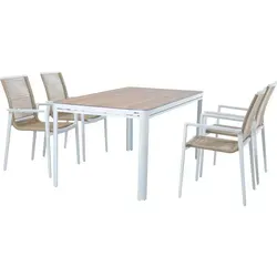 AXI Zora Gartenset mit 4 Stühlen in Weiß/Braun | Stilvolle Gartenmöbel für 4 Personen - Das AXI Zora Gartenset vereint modernen Stil mit Funktionalität. Der pulverbeschichtete Aluminiumrahmen sorgt für Stabilität und Langlebigkeit. Perfekt für entspannte Stunden im Freien!