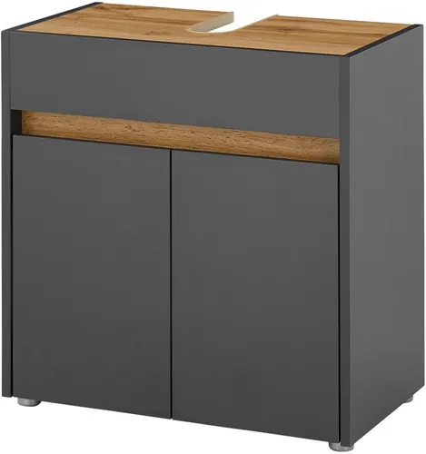 Waschbeckenunterschrank HOME AFFAIRE "CITY/GIRON" – Zeitloser Badschrank in Anthrazit, B:60cm H:61cm T:34cm - Praktischer Waschbeckenunterschrank mit 2 Drehtüren und 1 Fach, ideal für die platzsparende Aufbewahrung im Badezimmer. Hochwertige Verarbeitung aus FSC-zertifiziertem Holzwerkstoff.