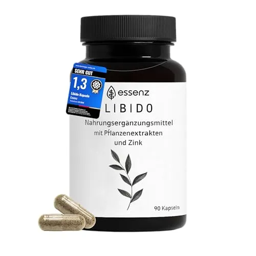 ESSENZ Libido Kapseln – Mit Macawurzel, Ashwagandha & Zink – Vegan - Hochwertige Kapseln mit einer ausgewogenen Kombination aus Pflanzenextrakten zur Unterstützung der Nährstoffversorgung. Vegan, laktosefrei und ohne künstliche Zusätze. Hergestellt in Deutschland unter höchsten Qualitätsstandards.