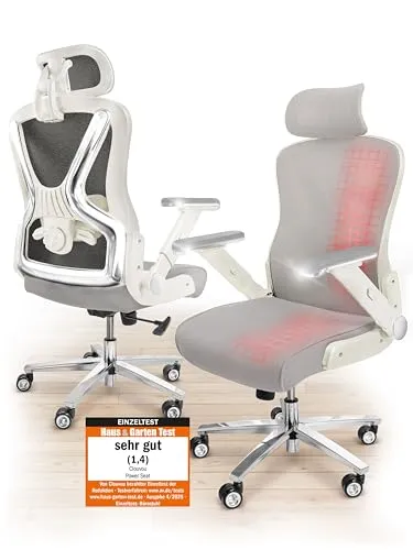 CLOUVOU PowerSeat Ergonomischer Schreibtischstuhl - Ergonomischer Bürostuhl mit 200 kg Tragkraft, individuell einstellbare Lendenwirbelstütze und leisen Bladewheels für höchsten Komfort und ideale Unterstützung bei Arbeit und Gaming.