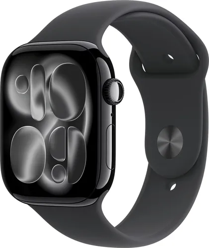 Apple Watch Series 11 46 mm Schwarz Sportarmband M/L - Smartwatch mit EKG-Herzfrequenzmessung und präzisen Schlafanalysen. Das wasserresistente Silikonarmband ist ideal für Sport und passt Handgelenke von 15 bis 20 cm.