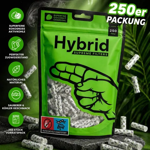 Hybrid Supreme Filter 20399 - 1000er Tüte - Verpackungsschaum mit 1000 hochwertigen Zellstofffiltern, inklusive Heftchen und Joint Case für den perfekten Genuss.