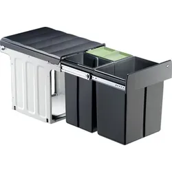 Wesco Einbau-Abfallsammler ProfilineTrio-Maxi 40DT - 40 Liter, anthrazit/silber - Mülleimer für 40 cm Schrankbreite, ideal für einfache Mülltrennung mit 40 Liter Volumen (20 + 2x10 Liter) und Vollauszug - die perfekte Lösung für Ihre Küche.