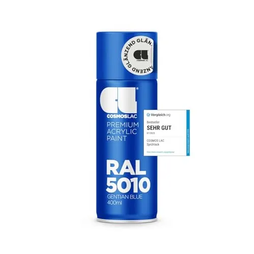 COSMOS LAC Acryllack enzian blau, glänzend Sprühdose in vielen RAL Farbtönen - 400ml Spraydose perfekt für DIY, Upcycling und andere Lackierarbeiten geeignet (RAL 5010 - enzianblau)