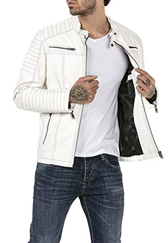 Redbridge Bikerjacke für Herren - Kunstleder-Übergangsjacke in Weiß - Funktionsjacken mit modischem Biker-Look, seitlichen Eingrifftaschen und angenehmer Haptik für hohen Tragekomfort. Ideal für den Übergang!
