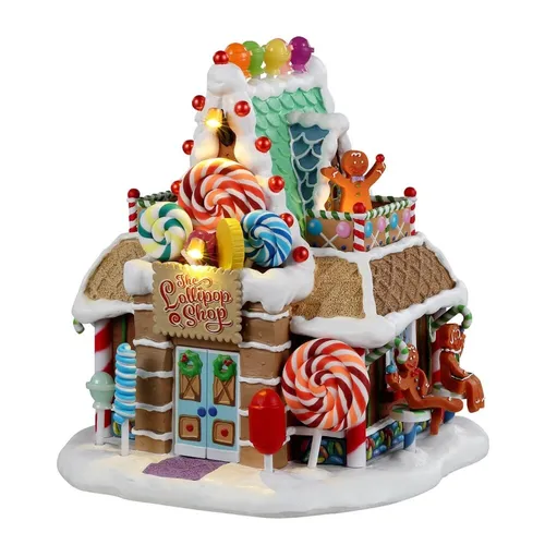 Lemax Weihnachtsdekoration The Lollipop Shop 19 cm - Weihnachtsbeleuchtung mit liebevoll gestaltetem Süßwarenladen, inklusive zwei Lebkuchenmännchen. Ideal für eine festliche Atmosphäre in Ihrem Zuhause.