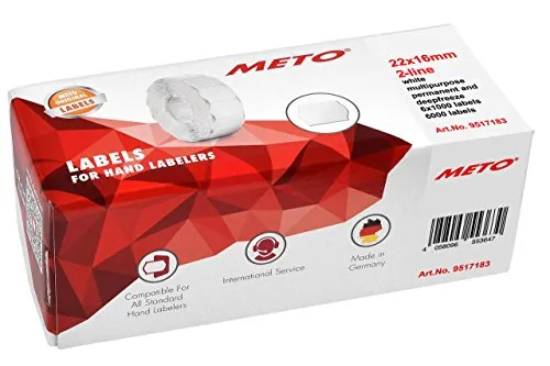 Meto Etiketten für Preisauszeichner (22x16 mm, 6.000 Stück, weiß, 2-zeilig, multifunktion permanent und tiefkühl, für Meto, Contact, Sato, Avery, etc.)