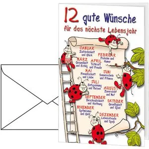 Geburtstag - Glückwunschkarte im Format 11,5 x 17 cm mit Umschlag - Marienkäfer,