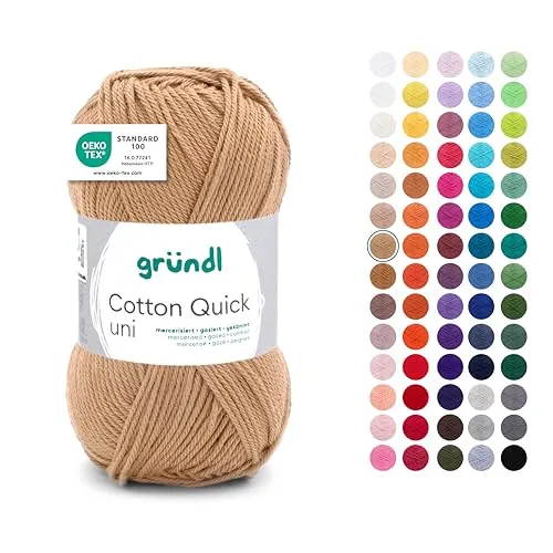 Gründl Wolle Cotton Quick uni - dünne Wolle zum Häkeln - Strickgarn - Häkelgarn - Glänzend und hautfreundlich - 100% Baumwolle - 1 Knäuel 50 g / 125 m - Nadelstärke 3-4 - messing