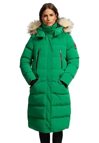 Marikoo Schneejacke langer Parka mit abnehmbarer Kapuze - Funktionsjacke in Smaragdgrün, wärmend und ideal für kalte Tage, mit abnehmbarer Kapuze für flexibles Tragegefühl.