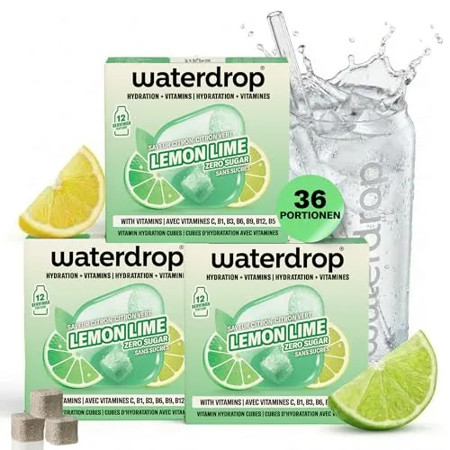waterdrop® Frosted Lime - Erfrischende Drops - Cola & Limonade: 36 zuckerfreie Drops mit prickelndem Limetten-Lemon Soda Geschmack, vitaminreich und die spritzige Alternative zu Softdrinks ohne Zucker!