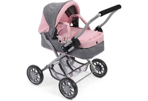 Bayer Chic 2000 - 555 15 Puppenwagen Smarty, Melange grau-rosa, mit herausnehmbarer Tragetasche und umklappbarem Verdeck, ideal für Kinder ab 2 Jahren