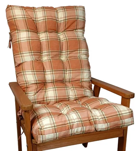 Rattani Hochlehnerauflage Sylva 120 x 50 cm - Karo Terracotta-Braun - Hochlehnerauflage aus der Serie Uniko, mit extra dicker Polsterung (12 cm) für optimalen Sitzkomfort. Ideal für Gartenmöbel und robust gefertigt aus 80 % Baumwolle und 20 % Polyester.
