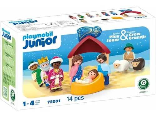 PLAYMOBIL 72001 JUNIOR KRIPPEN - Sonstige: Fantastisches Bethlehem Bauspiel mit sieben Figuren, zwei Bienen, einem Portal, einem Stern und einer Krippe für kreative Rollenspiele.