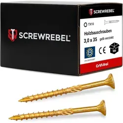 SCREWREBEL Holzbauschraube Holzbauschraube Senkkopf, Teilgweinde, gelb verzinkt, ETA, Torx, (100 St) 5 x 100 mm