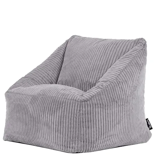 Icon Morgan Sitzsack Kinder, Grau - Sitzsack in Sesselform aus flauschigem Cordstoff, ideal für Kinder zum Entspannen und Spielen. Strapazierfähig und pflegeleicht, perfekt für jedes Kinderzimmer.