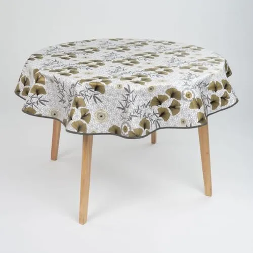 laro 140cm runde Wachstuch Tischdecke abwaschbar Wachstuchtischdecke mit Saum-Eingefasst-Paspelband, Muster:Ginko Blätter Gold, Größe: Rund 140cm