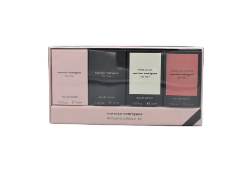 Narciso Rodriguez Miniatur Duft-Set 4x7,5ml und 30ml - Entdecken Sie die Vielfalt des Duftes mit diesem Set! Ideal für unterwegs, bietet es kompakte 7,5ml Flakons und einen 30ml Klassiker für jeden Anlass.
