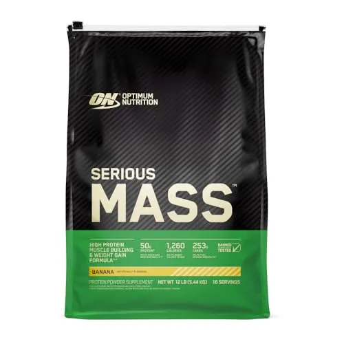Optimum Nutrition Serious Mass Weight Gainer Pulver, Geschmack Banane, 5.45kg, 16 Portionen