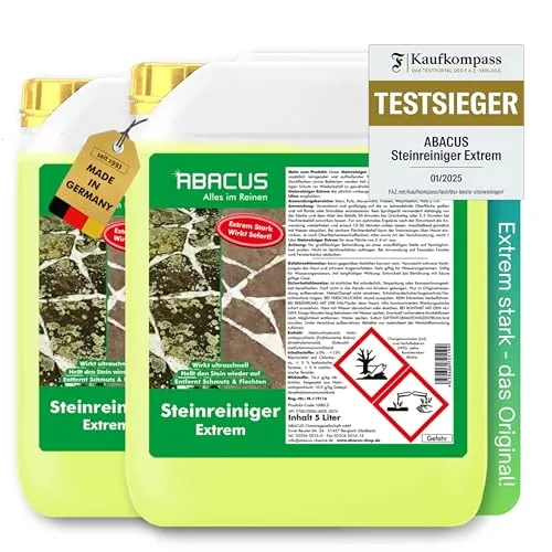 ABACUS Steinreiniger Extrem - Hochwirksamer Flechtenentferner für Steinflächen - Grünbelagentferner mit Sofortwirkung, entfernt effektiv Algen, Schmutz und Flechten. Ideal für Terrassen und Balkone, schützt langfristig vor Wiederbefall.