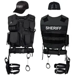 Black Snake® SWAT FBI Police Security Kostüm inkl. Einsatzweste, Pistolenholster, Gürtel, Handschellen und Baseball Cap (SHERIFF, M-L)