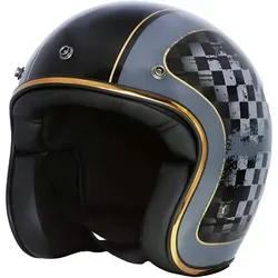 Merlin Blackbird Racer Jethelm, schwarz, Größe L - Leichter Fiberglas-Helm mit abnehmbarem Innenfutter aus Leder. Ideal für komfortable Fahrten, ausgestattet mit Sonnenbrillen-Schlitzen für höchsten Tragekomfort.