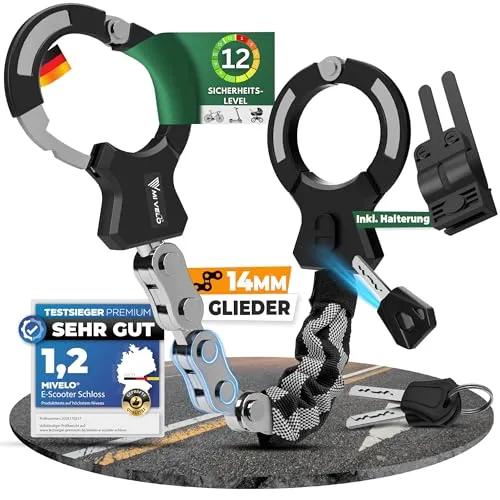 Handschellenschloss mit extra stabiler Gliederkette für E-Scooter & Fahrrad - Fahrradbeleuchtung – Sicheres Handschellenschloss mit robuster Gliederkette für optimalen Schutz von E-Scooter und Fahrrad.