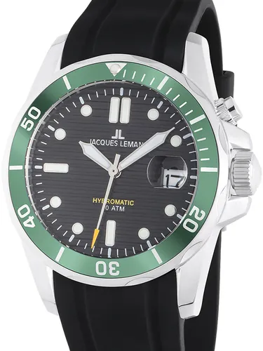 Jacques Lemans Hybromatic Diver Herrenuhr 41mm - Silber - Moderne und sportliche Herren-Armbanduhr mit innovativem Hybromatic Uhrwerk. Wasserdicht bis 20 bar, mit lumineszierenden Zeigern und drehbarer Lünette – ideal für Abenteuer und den Alltag.