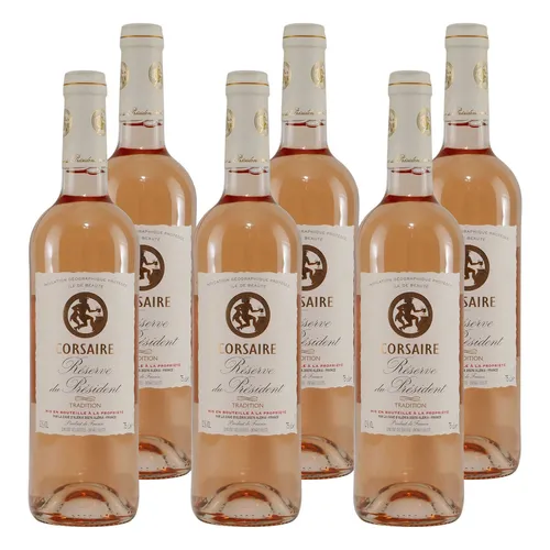 Corsaire - Roséwein aus Korsika, Réserve du Président IGP Ile de Beauté (6 x 0,75 L) - Erleben Sie den eleganten Roséwein aus Korsika. Frisch und fruchtig mit harmonischem Geschmack. Ideal zu hellem Fleisch und mediterranen Gerichten. Genießen Sie ihn bei 8-10°C.