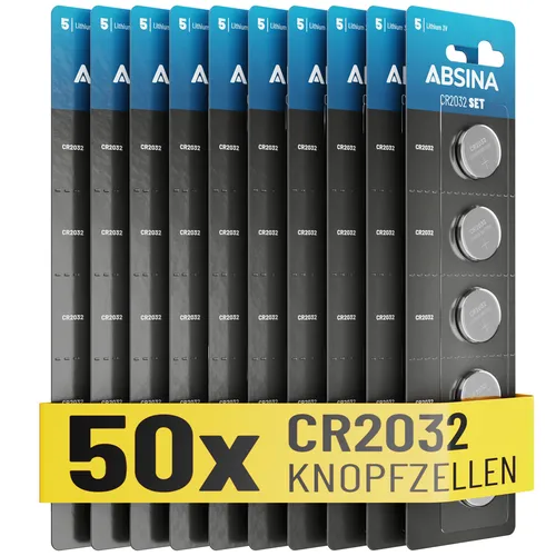ABSINA Knopfzellen CR2032 3V 10x 5er Pack - Batterien mit langer Haltbarkeit