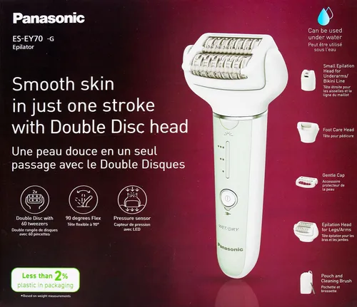 Panasonic ES-EY70-G503 Nass/Trockenepilierer - Epilierer mit 60 Pinzetten und 90° schwenkbarem Kopf für mühelose Haarentfernung, ideal für eine sanfte Epilation in der Badewanne.