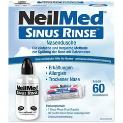 NeilMed Nasendusche mit 60 Beuteln Nasenspülsalz – Sanfte Nasenreinigung - Effektive Nasenspülung zur Unterstützung der Nasenpflege. Die sanfte Anwendung mit reinem Natriumchlorid sorgt für ein angenehmes Reinigungserlebnis bei Allergien und Erkältungen.
