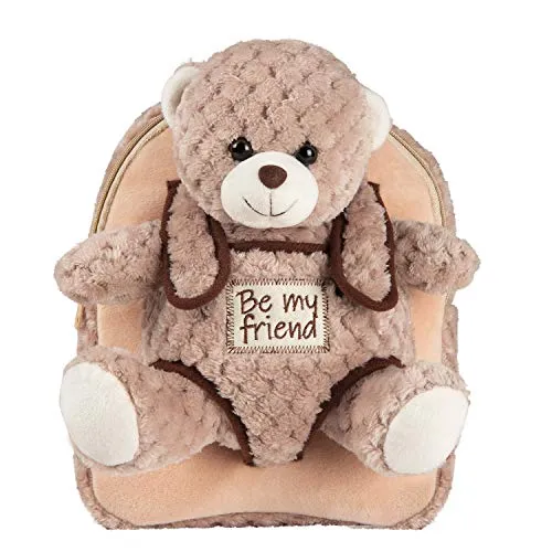 Perletti Milly Bärenplüsch Rucksack Beige - Schulranzen für Kinder mit abnehmbarem Kuscheltier, aus samtweichem Plüsch, verstellbare Schulterriemen und großes Hauptfach für Spielzeug oder Snacks.
