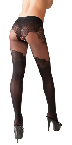Cottelli Collection Feinstrumpfhose Ouvert mit Spitze - Schwarz - Feinstrumpfhose im Overknee-Look mit offenem Schritt. Stilvoll und verführerisch, ideal für besondere Anlässe. Hochwertiges Material für perfekten Sitz.