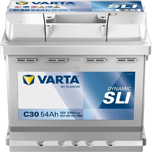 VARTA Dynamic SLI C30 Autobatterie 54 Ah - Autobatterie für Fahrzeuge mit Standardausstattung, wartungsfrei und erfüllt alle OE-Kriterien, entwickelt in Deutschland für zuverlässige Stromversorgung.