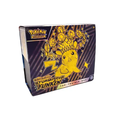 Pokémon-Sammelkartenspiel: Top-Trainer-Box Karmesin Purpur Stürmische Funken - 9 Boosterpacks, inklusive 1 holografischer Vollbild-Promokarte und umfangreichem Premium-Zubehör