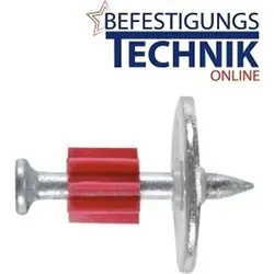 Kopfbolzen Betonnägel 3,7x27mm mit Rondelle 23mm - 100 Stück - Verzinkte Nägel mit ballistischer Spitze für mittlere Belastungen. Ideal für Bolzensetzer von Hilti, Würth, Berner und viele andere Marken. Verpackungseinheit: 100 Stück.